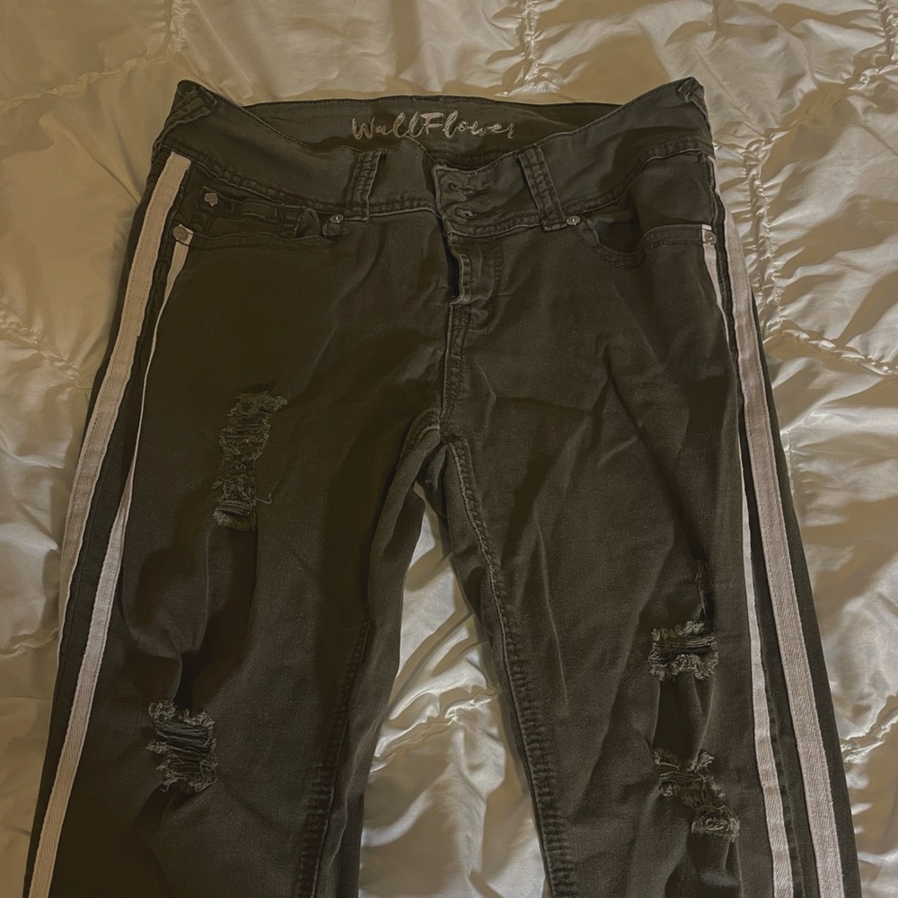 Green Stripped Torn Jeans